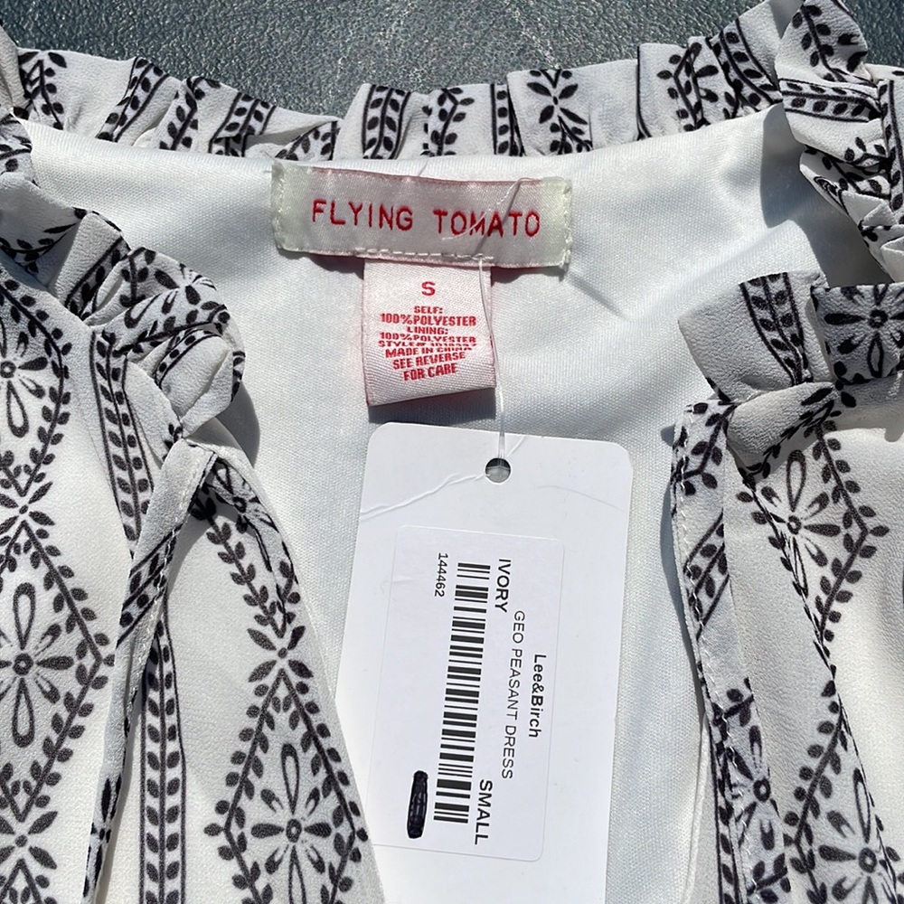 NWT FLYING TOMATO geo peasant dress S Ivory - Picture 3 of 12